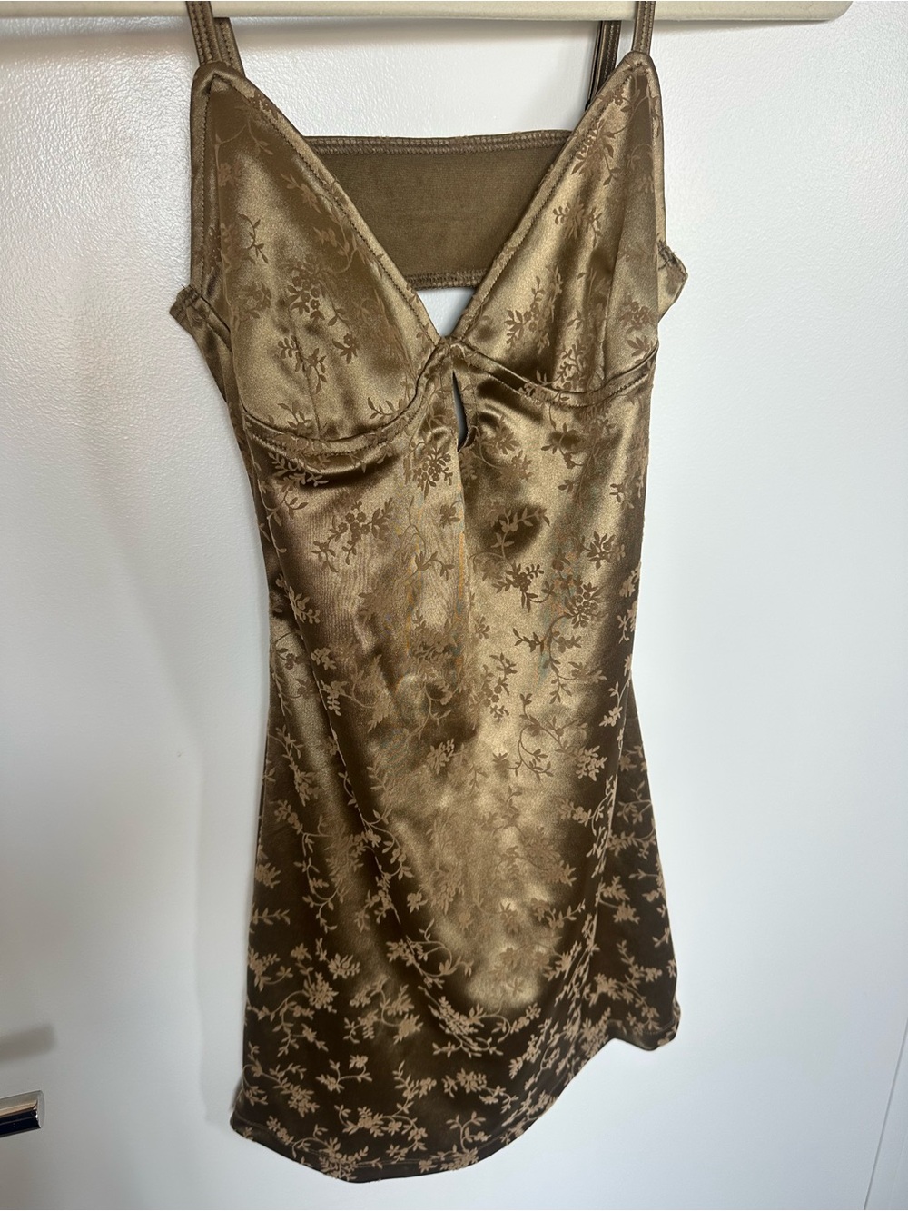 Silky Floral Slip Dress in Olive Brown - Motel